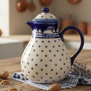 Boleslawiec Polish Pottery Winters Eve Teapot, Vintage Stoneware, Replacement